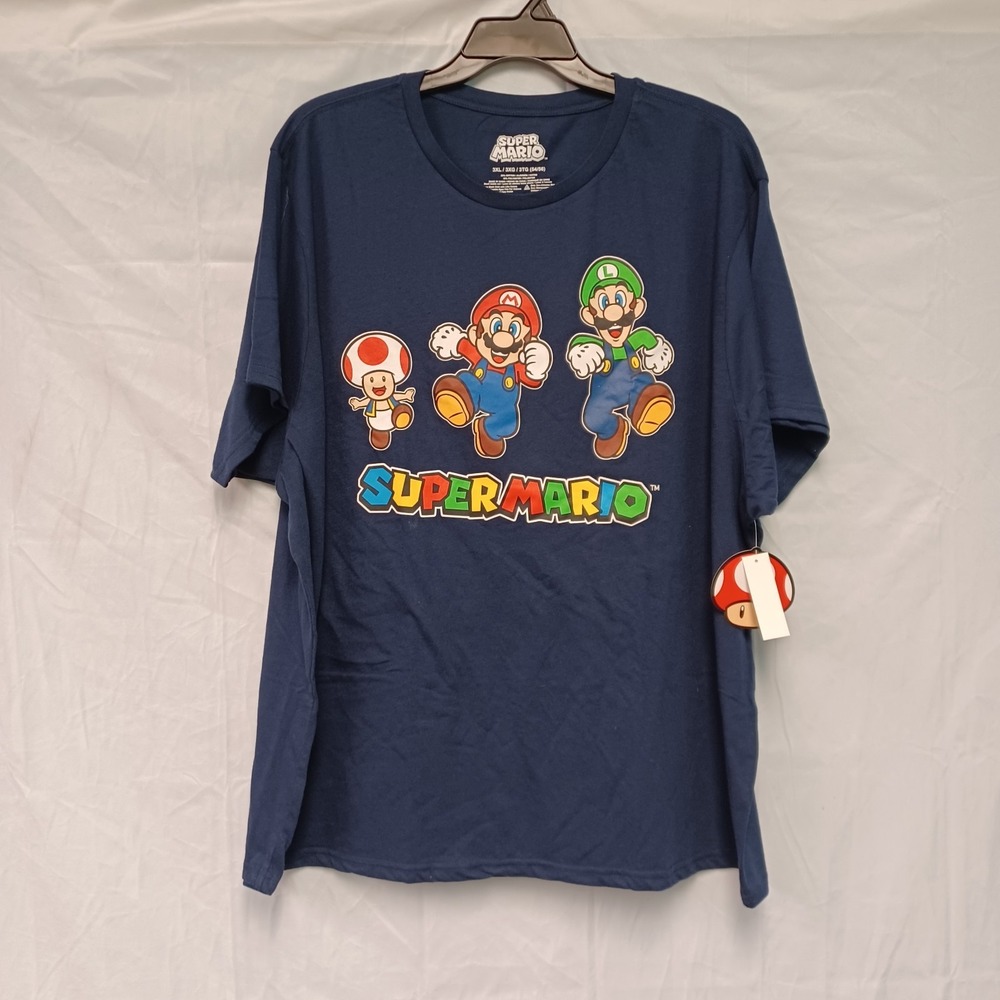 New Super Mario Mens Graphic Crew Neck T-Shirt Run‎ Group Navy Size 3XL Nintendo
